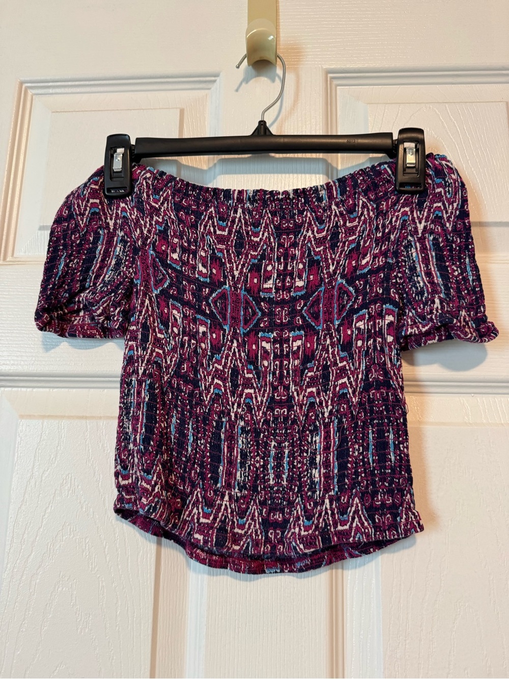 Xhilaration Purple Patterned Off-Shoulder Crop Top